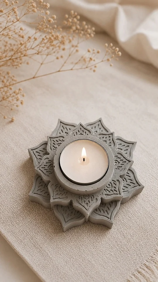 Porta-velas em forma de flor de lótus com vela acesa
